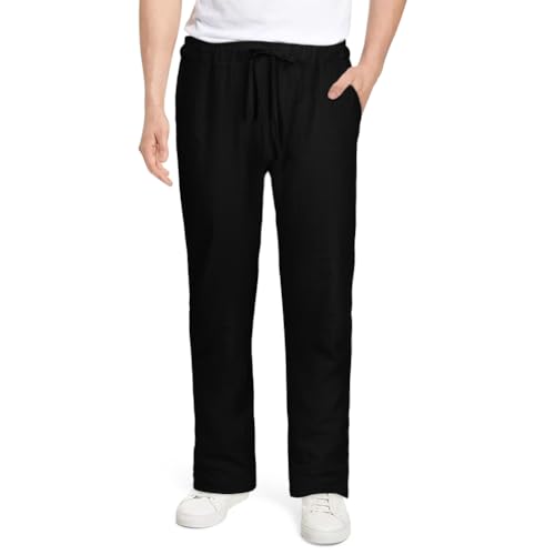 AUYAO Pantalon en Lin Pantalon Coton Lin Homme, Pantalon d'Été Long Décontracté, Pantalon de Travail Casual Plage Pants, Sport en Mélange Coton Lin...