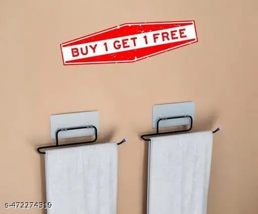 (Buy 1 GET 1) Self Adhesive No Drill Toilet Paper Holder/Tissue Paper Roll Holder/Hanger/Towel Bar Stand for Bathroom Accessories (Black, 2) Jy 32 1