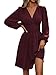LIAMERHE Damen Elegant Kleid Langarm V-Ausschnitt Casual Kleider A-Linie Winterkleider Blumenmuster Minikleid Freizeitkleider Herbst Winter Laternenärmeln Kleid Fuchsia M