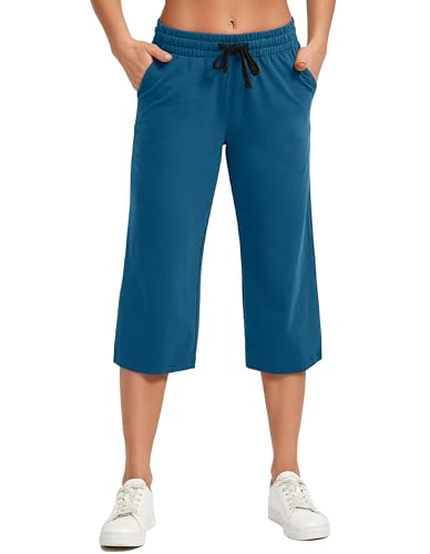 Image of SPECIALMAGIC Women Capri Pants Cotton Yoga Wide Leg Pajama Pants Capris Sweatpants Sports
