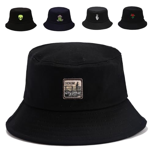 Image of Cotton Bucket Hat for Women Men Summer Travel Sun Beach Bucket Cap, Unisex Outdoor Fisherman Hat