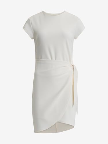 Image of EXPRESS Women's Mini Wrap Sheath Dress - Cap Sleeve Stretch Knit, Adjustable Waist Tie, Desk-to-Dinner, Machine Washable