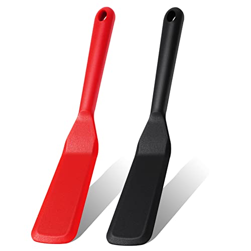 Confezione da 2 spatole sottili in silicone per omelette, resistenti al calore, per pentole antiaderenti, spatole per pancake, per torta, pizza, bistecca, frittate, crêpes (rosso, nero)