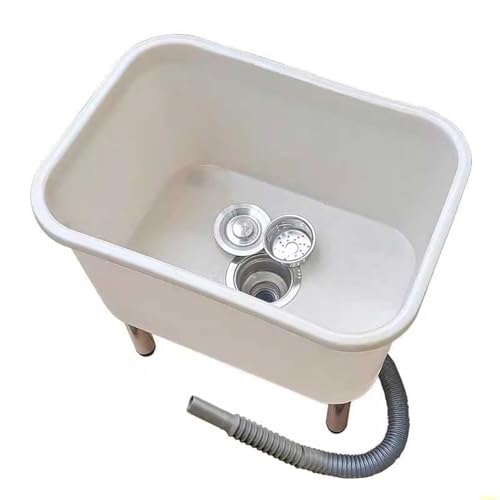 Fregadero de plástico móvil con lavabo de 25 cm de profundidad y boquilla de drenaje grande, ideal para tareas de limpieza de lavandería, cocina, garaje y patio trasero