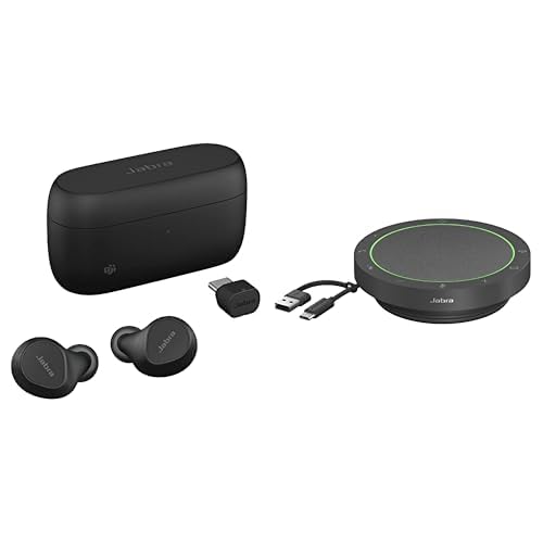Jabra Evolve2 Buds, Auriculares Bluetooth Intraaurales Inalámbricos, Certificados para MS Teams Speak2 55 Altavoz Inalámbrico Bluetooth- Certificado para Zoom y Google Meet (Pack)