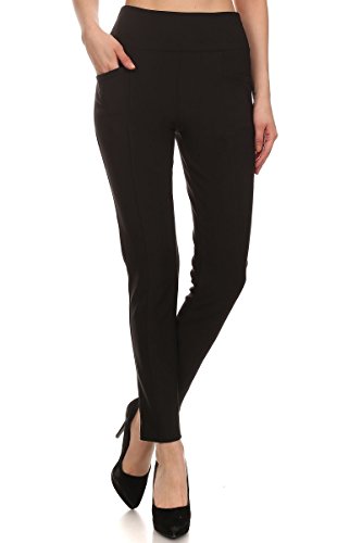 LA12ST Women's Straight Pant Trouser Stretch Skinny Solid Zippers Casual Business Office Brand,2 Pockets,One Size