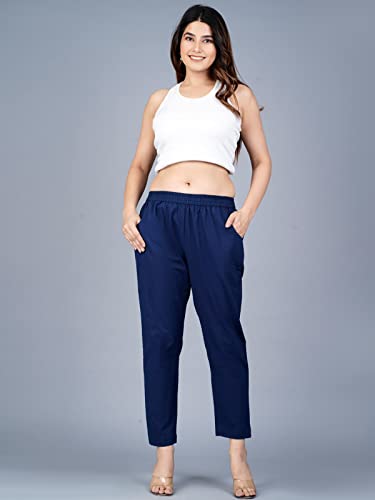 Image of Regular Fit Fully Elastic Waist Ankle Length Premium Cotton Casual Trouser Pant (Combo Pack of 2)