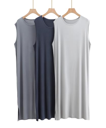 ZEEREE Men's Sleeveless Nightgown Henley Sleep Shirt Round Neck Pajama Sleepwear Nightwear Loungewear Comfy Nightdress4