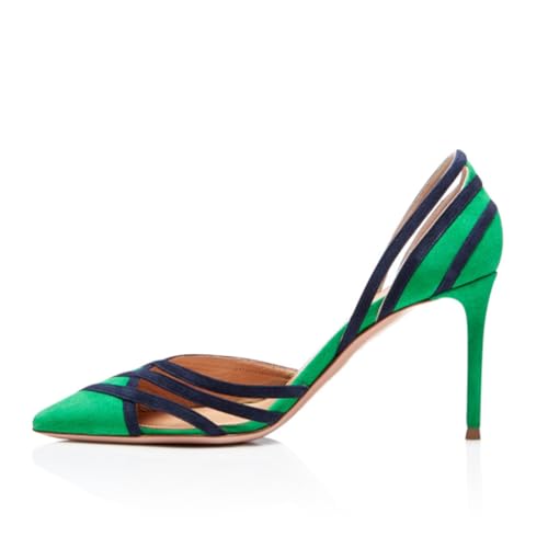Zapatos de Tacón Medio Cerrados con Punta Puntiaguda para Mujer, de Gamuza con Tiras y Aberturas, Elegantes Tacones de Aguja para Vestidos de Noche Fiestas y Eventos Formales,44 EU