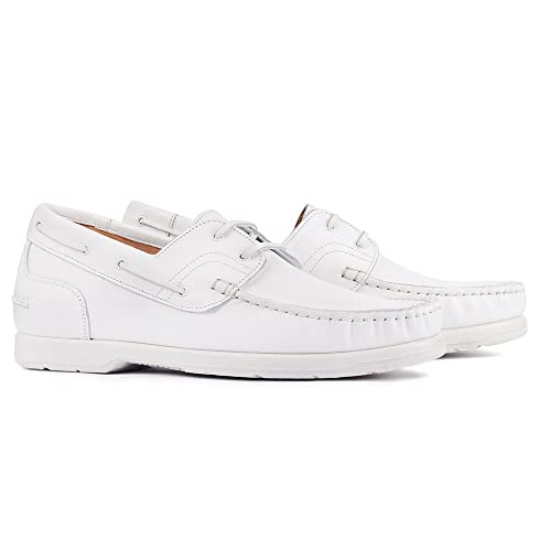 MASALTOS Zapatos de Hombre con Alzas Que Aumentan Altura hasta 7 cm. Fabricados en Piel. Modelo Portonovo Blanco 42