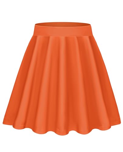 Lovasy Jupe Courte Femme Sexy Mini Jupe Plissée Short Évasée A-Ligne Basique Jupe Patineuse Elastique pour Fête Bureau Campus Quotidien,A-Orange,M