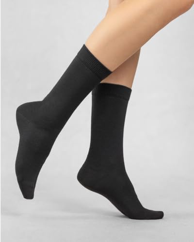 Image of COTTON DAY Women's Soft Combed Cotton Dress Socks Seamless Toe Black White Gray Navy Blue Brown Beige