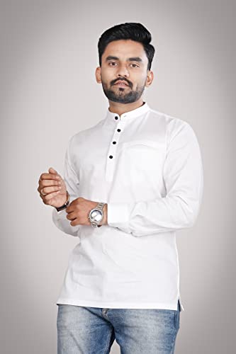 Image of Men's Cotton Regular Short Kurta | Casual & Ethnic Wear with Long Sleeve