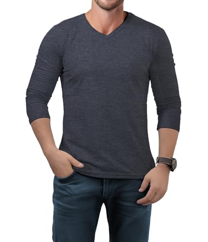 Pack of 3 Plain Long Sleeve Shirt Men - Soft Comfortable V Neck Full Sleeves Fashion Tees for Men3
