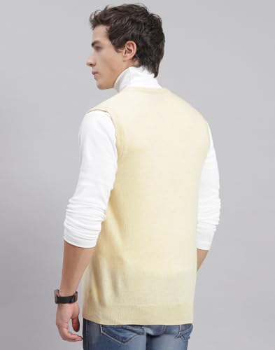 Image of Monte Carlo Off White Solid V Neck Sweater | Warm Woolen Pullover for Men | Soft Comfortable Knitted Winter Wear Sweater for Men's