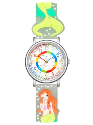 Alienwork Kids Orologio di Apprendimento Bambini Ragazze Argento Trasparente Multicolore bambini Impermeabile 5 ATM Tempo di Apprendimento