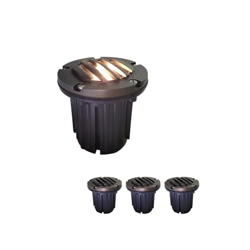 MALORY Brass Top Cover Landscape Well Lights, (5''H)12V Low Voltage Outdoor In Ground Lights,Landscape Lighting for Pathway, Driveway and Garden 4 Pack with MR16 Bulb (Grated Top, 4-pack wit