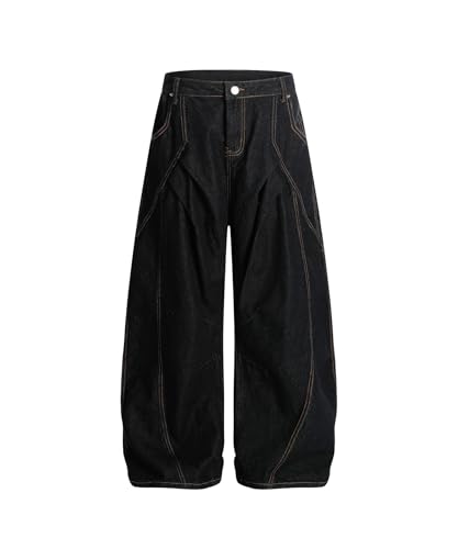 Unisex Vintage Deconstructed Wide Leg Barrel Jeans, 3D Embroidery Denim Pants for Streetwear