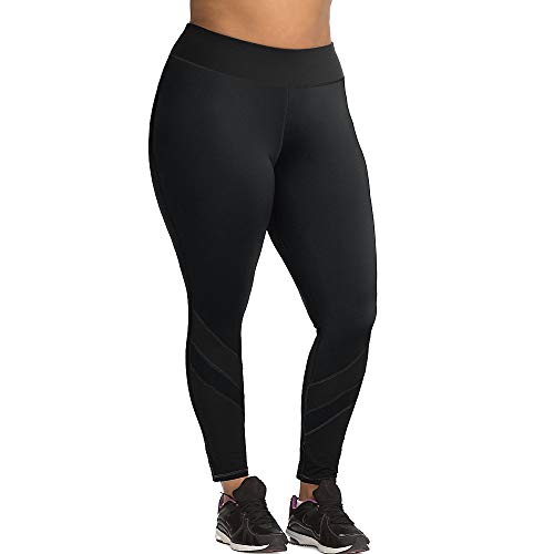 JUST MY SIZE Women's Plus Size Active Leggings with Mesh Insets, Black, 28