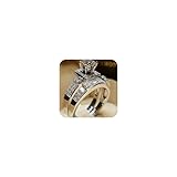 Gixaxak Chic Women White CZ Silver Ring Set Wedding Engagement Jewelry Vintage Style Two Piece Wedding Engagement Bridal Set Ring Band Round CZ 925 Sterling Silver 7