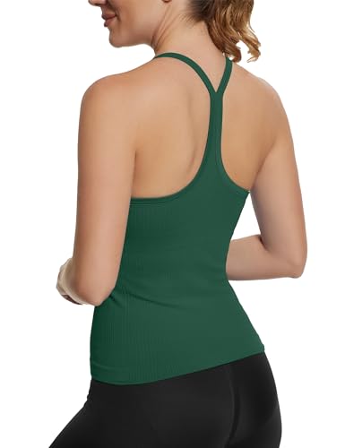 Image of MathCat Seamless Workout Tank Tops with Built in Bra,Racerback Athletic Tank Tops Ribbed Soft Yoga Shirts XS-XL