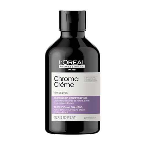 L’Oréal Professionnel, Champú neutralizante de tonos amarillos, Para rubios y platinos perfectos, Textura cremosa con pigmentos morados, Chroma Crème, SERIE EXPERT, 300 ml