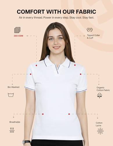 Image of Scott International Women's Cotton Polo T-Shirt | Half Sleeve Plain Collar Tee | Stylish Casual Top | Plain T-Shirt for Girls | Workwear for Office & Casual Wear