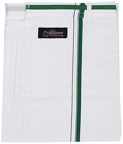 Prakasam Cotton (Winner Men's Welcro Pocket Single Dhoti With Dark Green Border (Size 42)