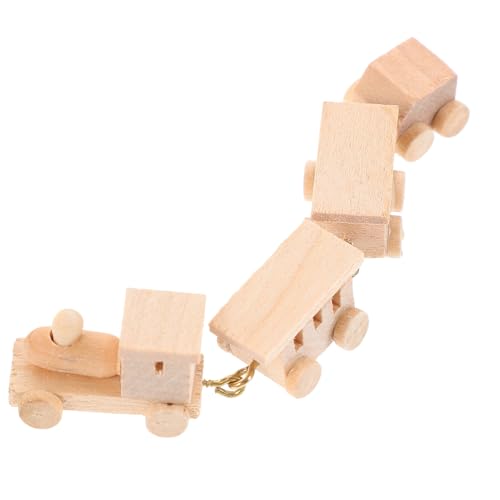 HEMOTON Mini Treno Giocattolo in Legno Naturale, Trenino in Miniatura Bordi Arrotondati, Decorazione per Casa delle Bambole e Regalo