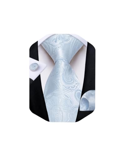 Image of DiBanGu Mens Paisley Tie Sets Silk Jacquard Woven Floral Necktie and Pocket Square Cufflinks Wedding Business Party