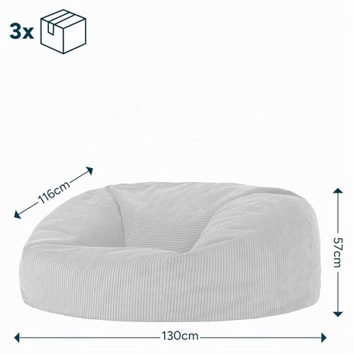 Icon Soul XXL Sitzsack Sofa für Erwachsene, Beige, Flauschiger Cordtstoff, 2 Sitzer, Bequemer Bean...