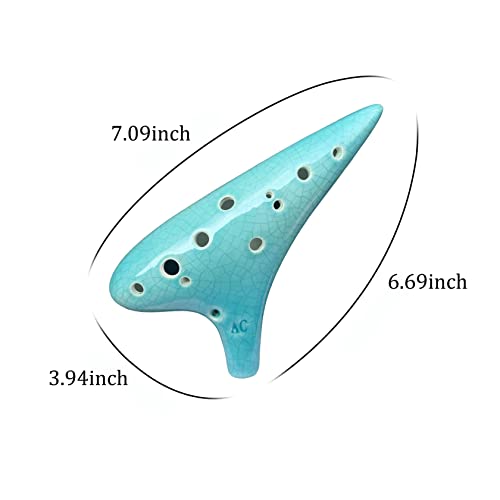 Image of 12 Hole Ocarina Instrument With Song Book for Beginner,Alto C Ceramic Ocarina(Cyan Ice-crack Crack)