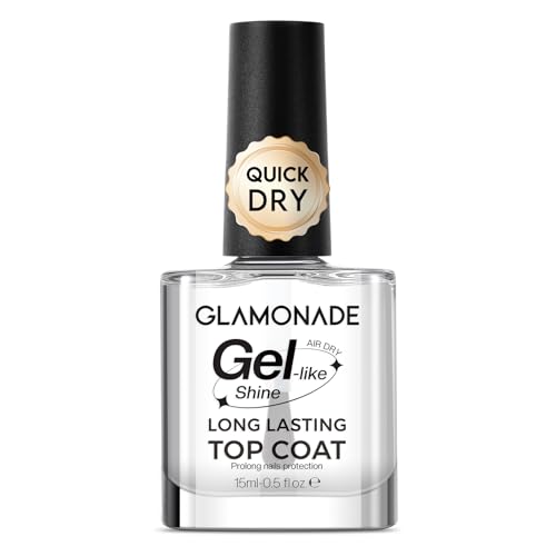 Glamonade Top Coat Clear Nail Polish: Quick Dry Gel Nail Polish No Chip High Gloss Long Lasting Fast Air Dry Vegan Top Coat Home DIY Manicure and Nail Salon Art 15ml