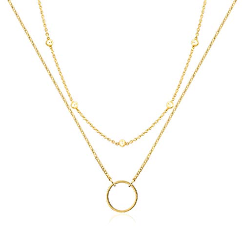 Layered 18k Gold Plated Necklaces for Women - Multilayer Coin Medallion Pendant Necklace Adjustable Layering Choker Necklaces Chain Set for Women Girls Jewelry (2 Layered Necklace -B)