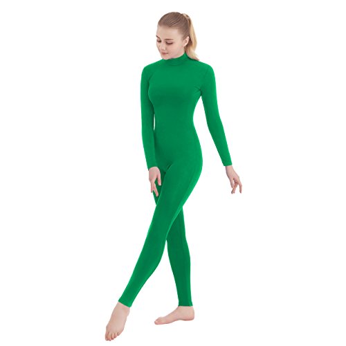 SUPRNOWA unissex gola rolê pé/sem pé manga comprida Lycra elastano unidade, Green (Footless), XX-Lar