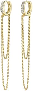 SLUYNZ 925 Sterling Silver CZ Small Hoop Earrings Tassel Chain for Women Teen Girls Minimalism Huggie Earrings Dangle