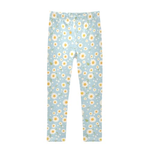 KLL Polka Dots and Tender Chamomile Flowers Girls Active Leggings Comfortable Full Length Workout Pants Exercise