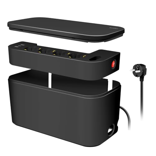 LogiLink LPS282U - Kabelbox mit 5-Fach-Steckdosenleiste inkl. 3X USB, Farbe: Schwarz