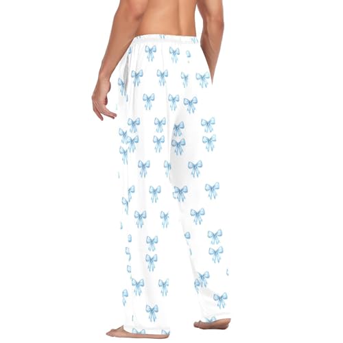 Men's Watercolor Blue Bows Pajama Pants with Pockets - Straight Fit Cotton Sleep Bottoms for Lounge & Nightwear#481 5