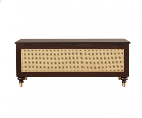 Image of MISAN Storage Boston Rattan Storage Trunk Box - Stylish & Practical Brown Wooden Chest for Home Organization | Versatile Storage Solution with Elegant Woven Design (Walnut)