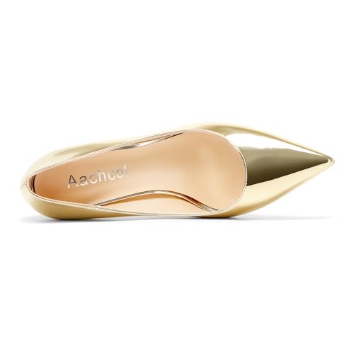Image of Aachcol Women Pumps Pointed Toe Slip on Mid Heel Dress Office Chunky Block Heels Shoes 3 Inches