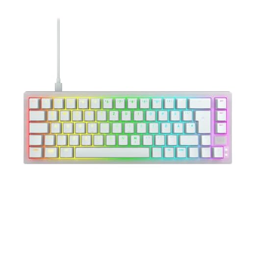 CHERRY XTRFY K5V2 Compact, mechanische Gaming-Tastatur im 65-Prozent-Format, Deutsches Layout (QWERTZ), Hot-Swap-Keyboard, MX2A RED Switches, Weiß-Transparent