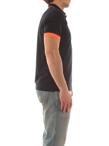 SUN68 Polo Manica Corta A35120 Colletto Con Riga Fluo Piccola Tg. Xxl Col. 07 Navy Blue - 4