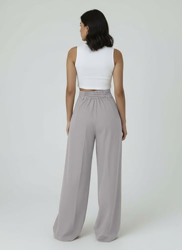 Image of Aahwan OffWhite Solid High Fabric Belt Waist Straight Korean Loose Pleated Wide Leg Trouser for Women's & Girl's