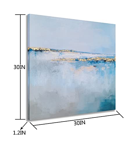SYGALLERIER Abstract Beach Canvas Wall Art with Gold Foil - Modern Coastal Oil Paintings - Contemporary Sea View Pictures for Living room Bedroom Bathroom Decor - Image 2