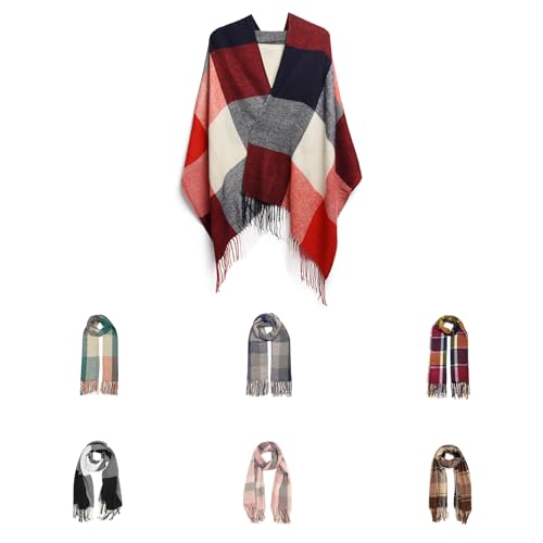 Good Nite Bufanda Pañuelo Cuello Mujer Invierno Otoño Fular Hombre Cuadros Elegante Chal Mujer Pasminas Moda Suave Cálido (Rojo,200x60cm)