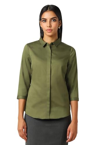 Image of Van Heusen Women's Regular Fit Solid 3 /4 Sleeve Cotton Rich Formal Shirt