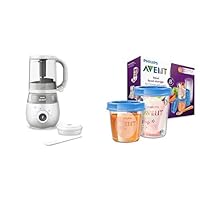Philips Avent 4-in-1-Babynahrungszubereiter SCF883/01 mit 20er Pack Aufbewahrungsbecher für Babynahrung und Löffel
