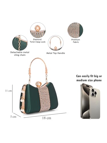 Image of TOOBA Handicraft Women's Beautiful Bling Box Clutch Bag | Evening Bag, Bridal Purse & Party Handbag | Wedding & Special Occasion Clutch (Chatai Side Pearl)