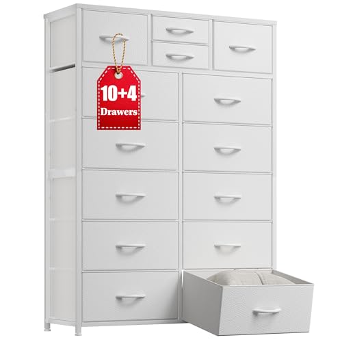 EnHomee White Dressers for Bedroom with 10+4 Storage Drawers, Chests